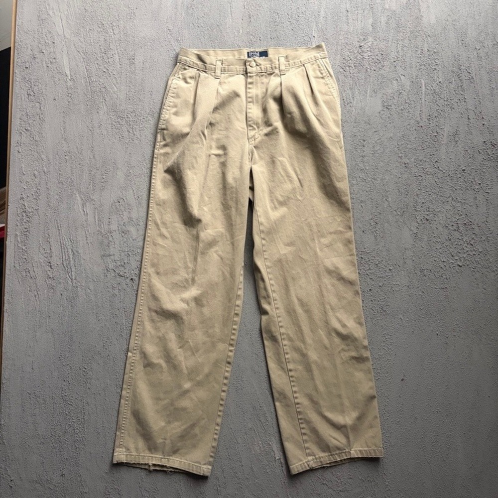 Vintage Polo Ralph Lauren Chino Pants 28x32 Khaki 1990s USA Pleated Trousers